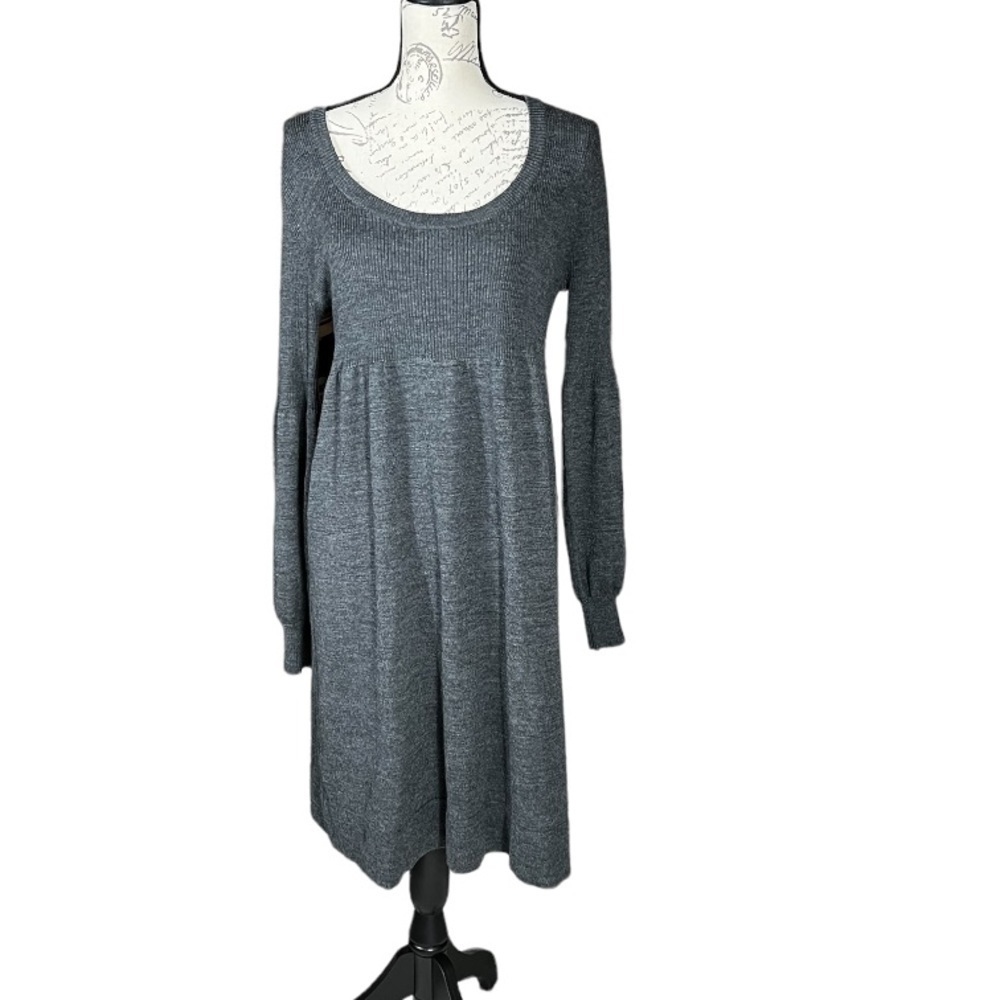 Calvin Klein M Grey Sweater Dress Long Sleeve Merino Wool Blend Balloon sz M